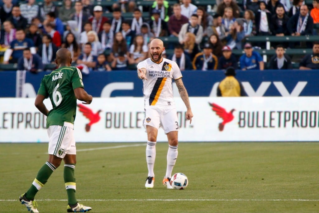 Jelle Van Damme plays vs Portland at StubHub Center. Photo by Brittany Campbell.