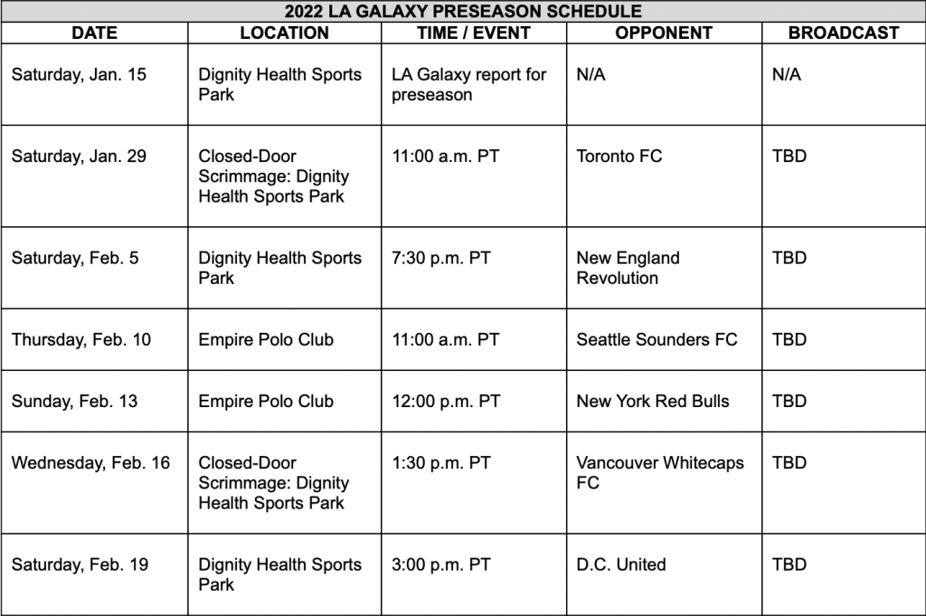LA Galaxy Announce 2023 Preseason Games at Dignity Health Sports Park