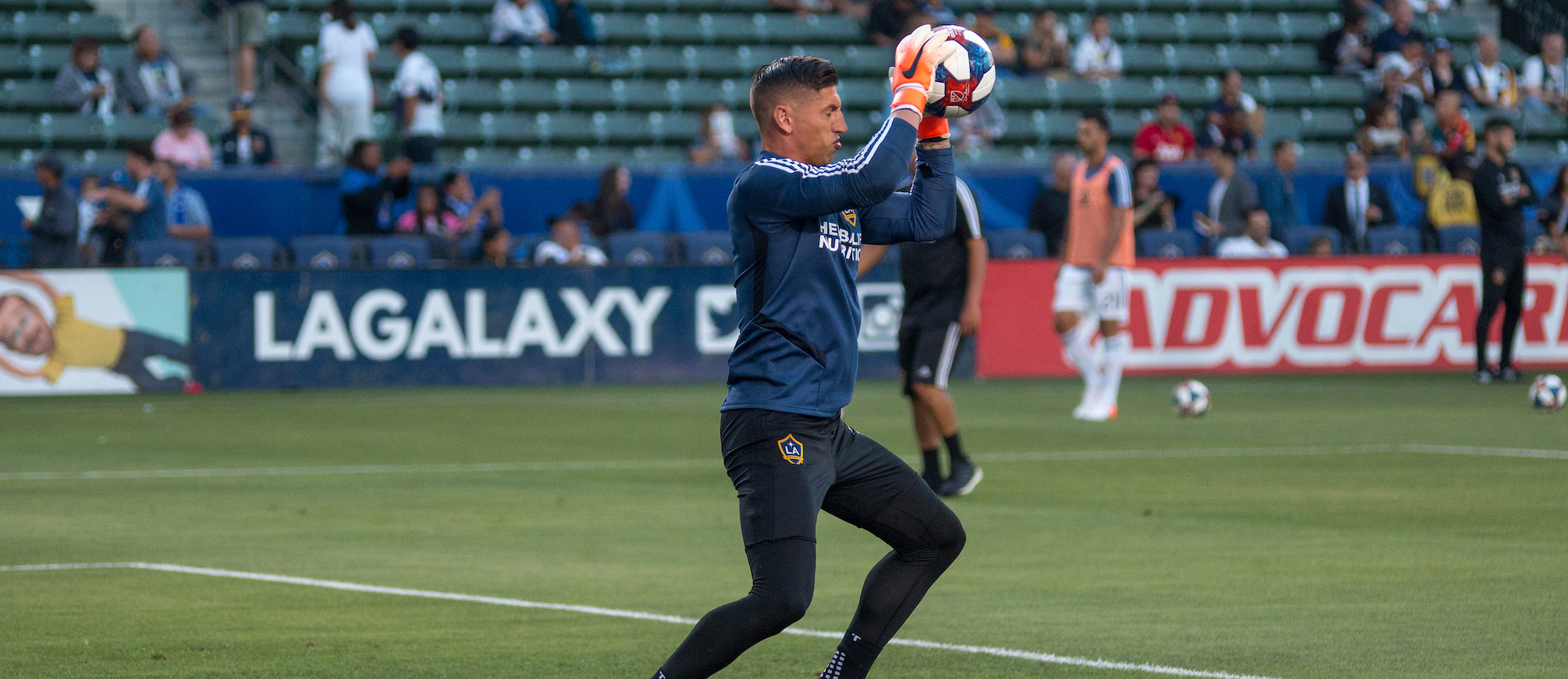 David Bingham warms up for the LA Galaxy on 7.12.19 -- Photo by Brittany Campbell