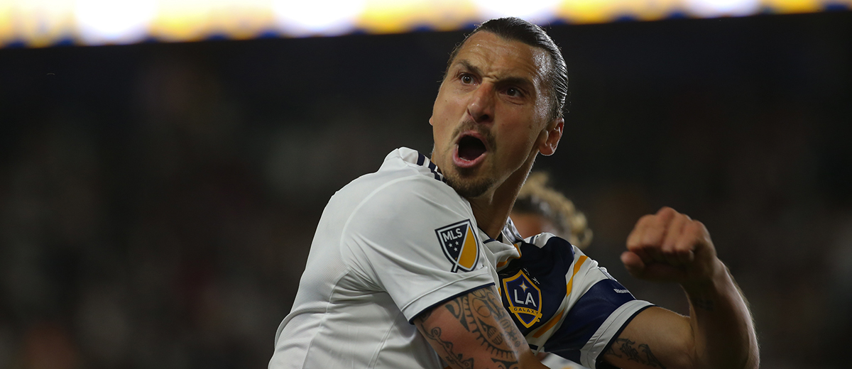 Zlatan Ibrahimovic scores in the LA Galaxy victory over LAFC on July 19, 2019 - Photo by Steve Carrillo